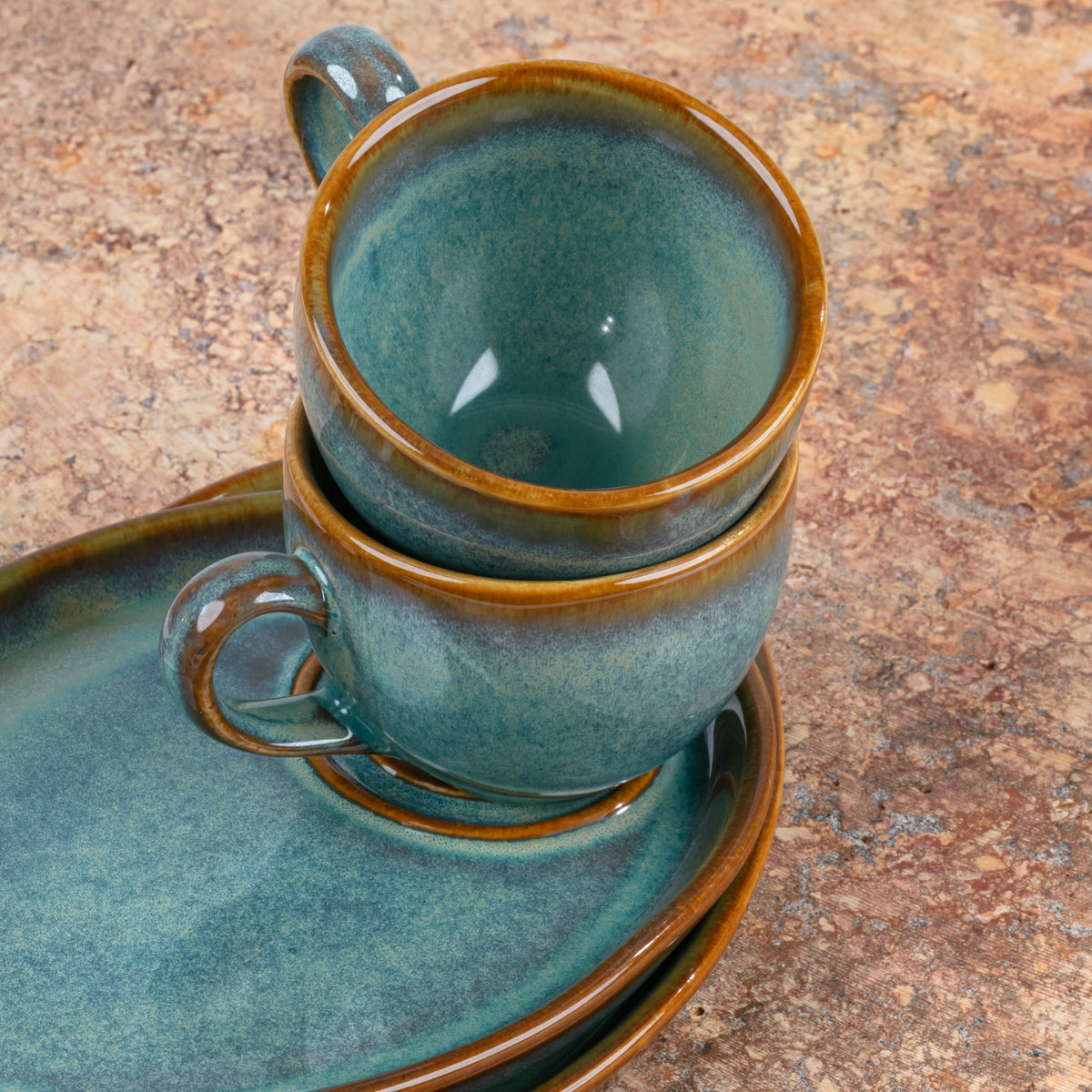 Set de 2 Tazas con Plato | Colección Plana Caribe