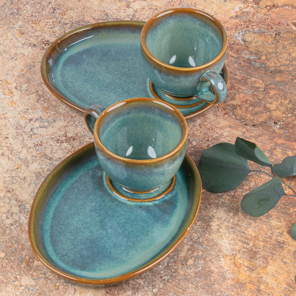 Set de 2 Tazas con Plato | Colección Plana Caribe