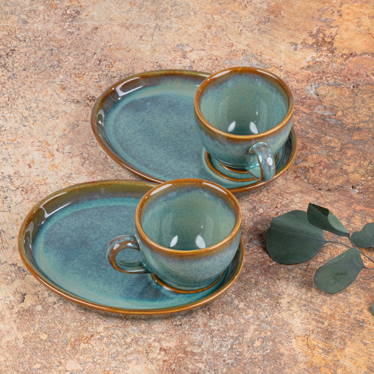 Set de 2 Tazas con Plato | Colección Plana Caribe