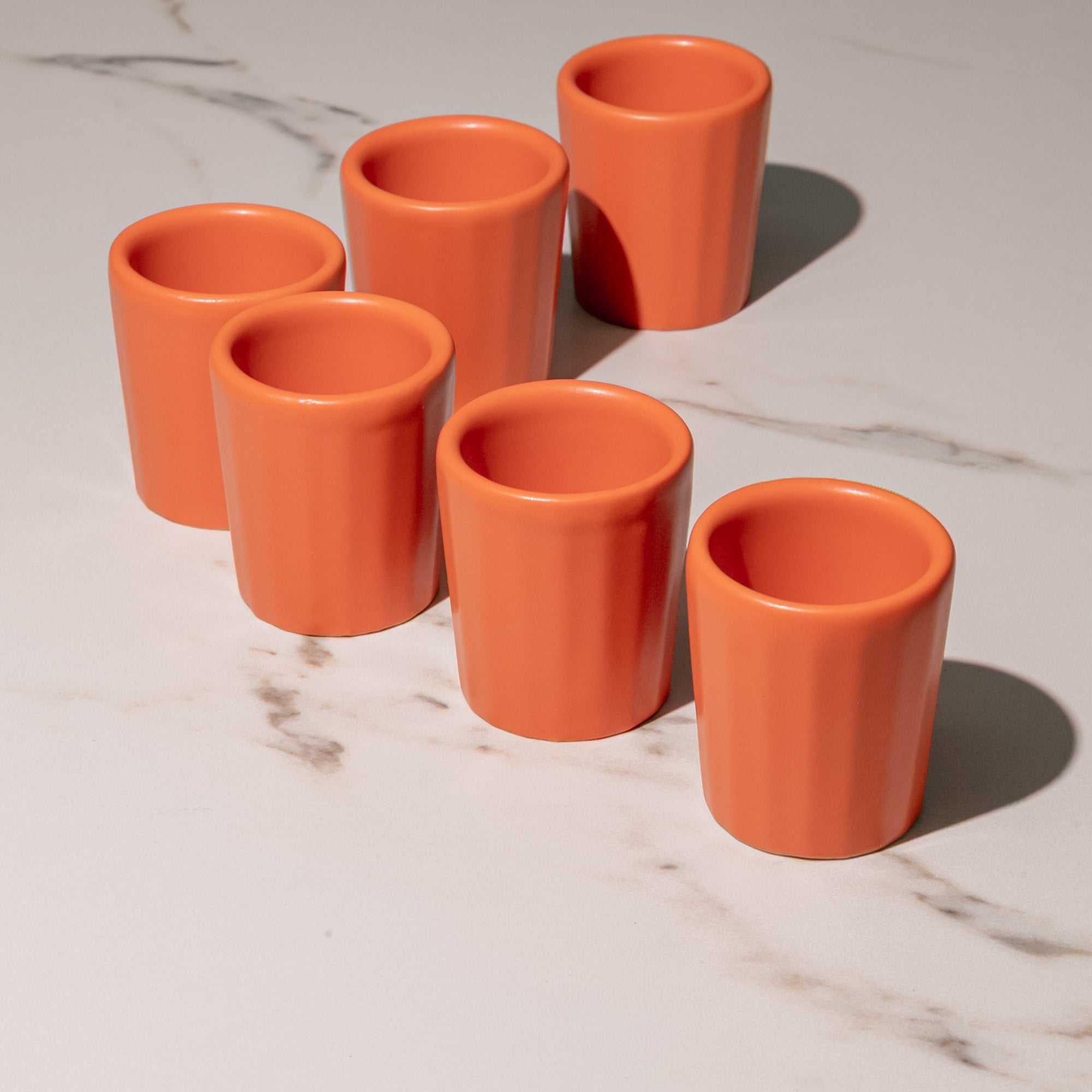 Set de 6 mezcaleros de Cerámica Naranja Mate