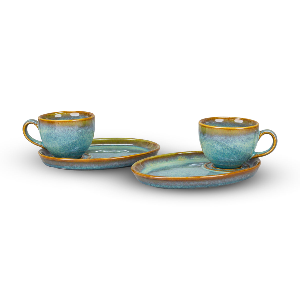 Set de 2 Tazas con Plato | Colección Plana Caribe